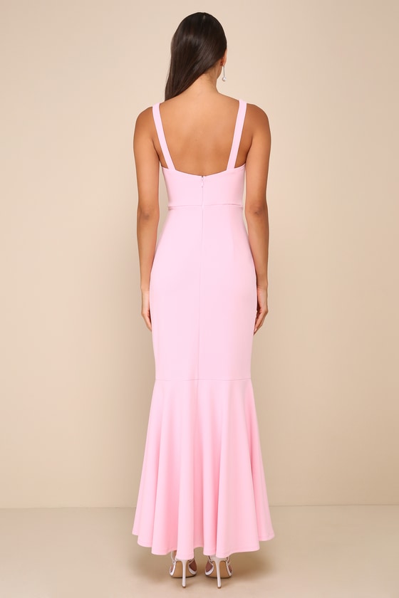 Romantic Destiny Light Pink Square Neck Trumpet Maxi Dress