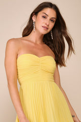 Seriously Sensational Yellow Strapless Tiered Maxi Dress