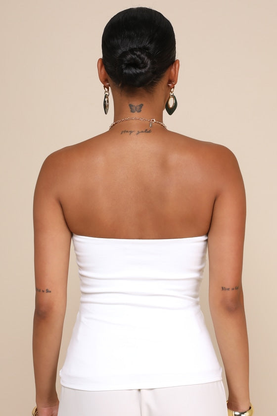 Immense Perfection Ivory Ruched Strapless Top