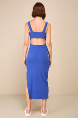 Divide and Contour Royal Blue Ribbed Cutout Bodycon Midi Dress