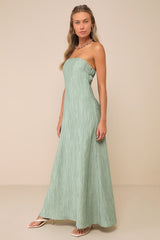 Radiant Season Sage Green Plisse Cutout Strapless Maxi Dress