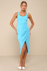 Always Beautiful Teal Blue Sleeveless Tulip Midi Dress