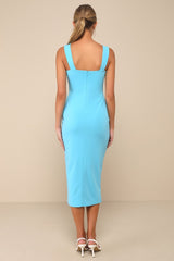 Always Beautiful Teal Blue Sleeveless Tulip Midi Dress
