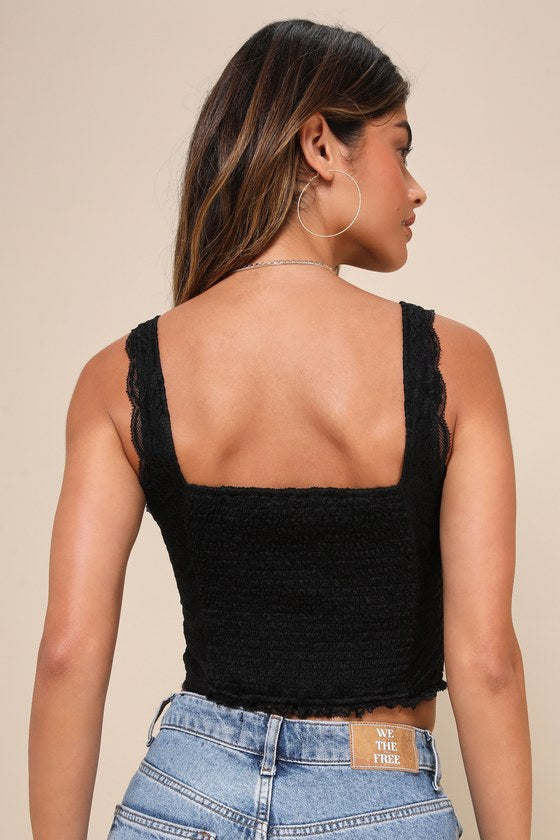 Flirtatious Attitude Black Lace Bustier Cami Crop Top