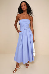 Trendsetting Choice Periwinkle Strapless Midi Dress With Pockets