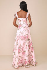 Love Me Forever Pink Floral Square Neck Maxi Dress
