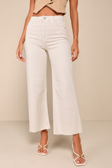 Stylish Promise Cream Wide-Leg Raw Hem Jeans