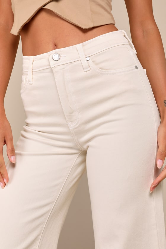 Stylish Promise Cream Wide-Leg Raw Hem Jeans