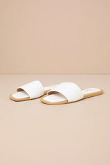 Brenner White Flat Square-Toe Slide Sandals
