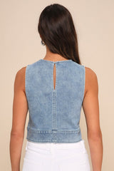 Popular Cutie Light Wash Denim Sleeveless Crop Top