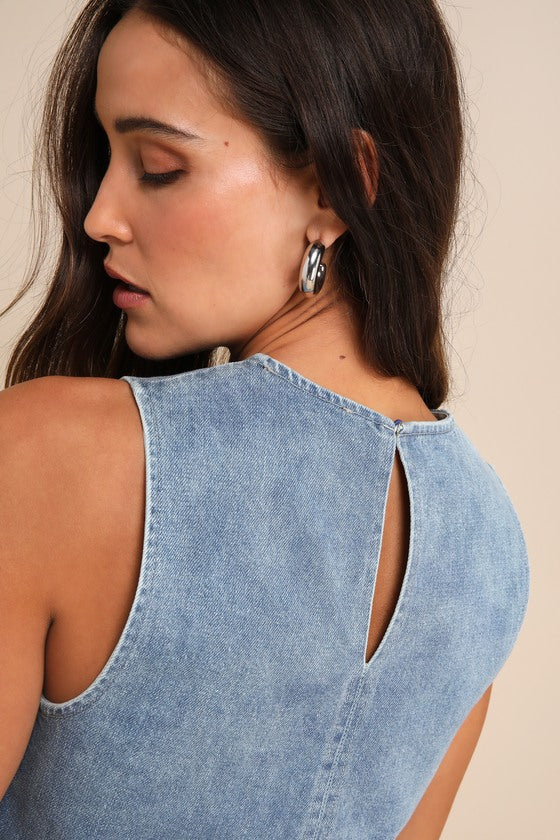 Popular Cutie Light Wash Denim Sleeveless Crop Top