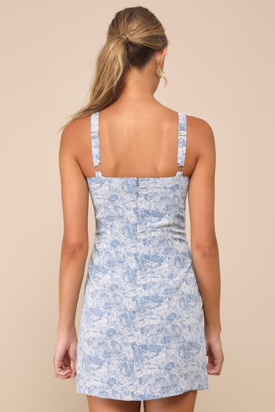 Exuberant Chicness Blue Floral Sleeveless Mini Dress