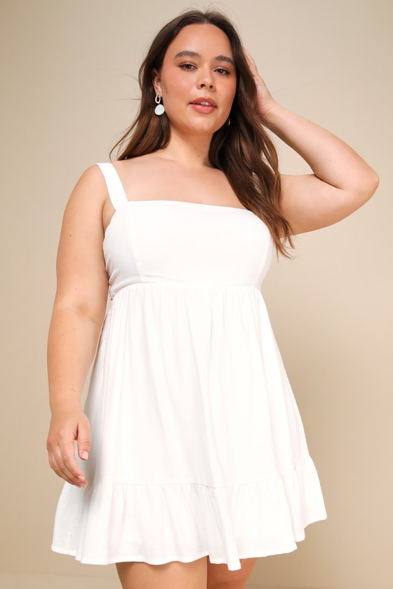 Darling Perfection White Tiered Tie-Back Mini Skater Dress