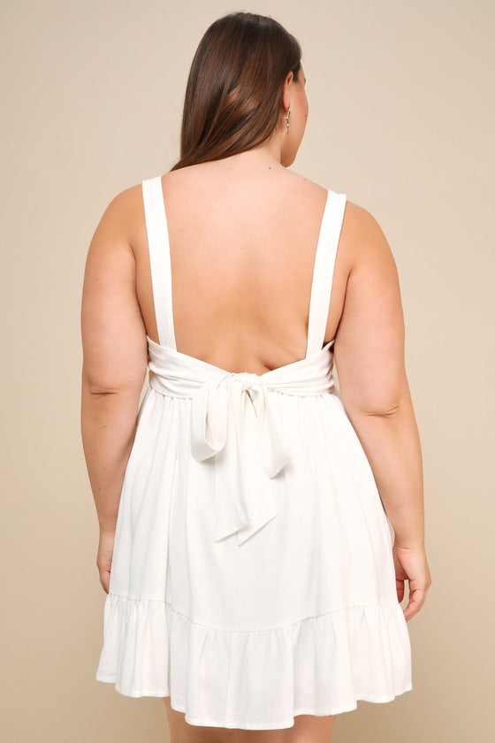 Darling Perfection White Tiered Tie-Back Mini Skater Dress