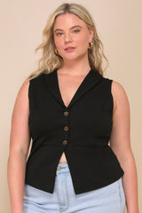 Heightened Vibes Black Sleeveless Vest Top