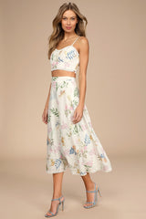 Sweet At Heart White Floral Embroidered Two-Piece Midi Dress