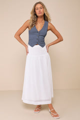 True Charm Dark Blue Textured Lace-Up Sleeveless Vest Top