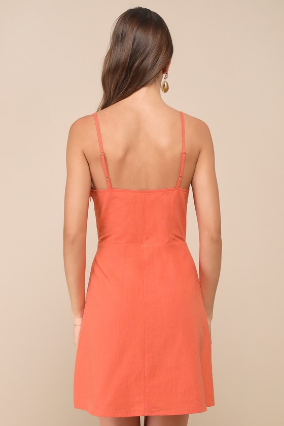 Sweet Breeze Orange Surplice Button-Front Mini Dress
