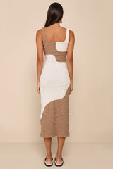 Instantly Adored Taupe and Cream Color Block Textured Midi Dress