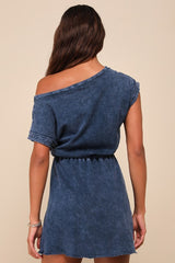 Definite Beauty Washed Dark Blue Short Sleeve Mini Dress