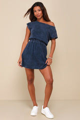 Definite Beauty Washed Dark Blue Short Sleeve Mini Dress