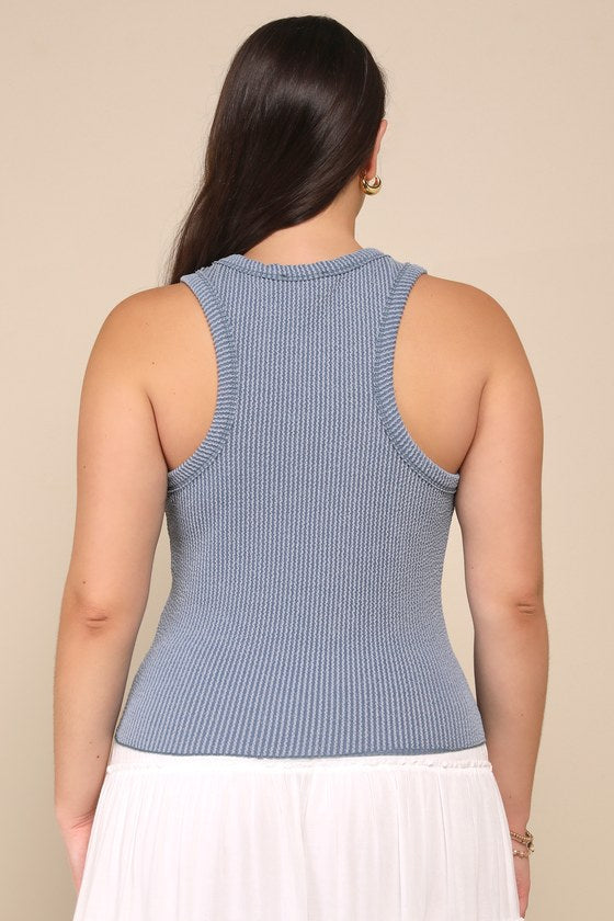 Essential Update Slate Blue Ribbed Tank Top
