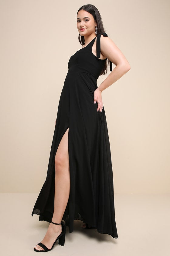 Love Me Forever Black Square Neck Maxi Dress