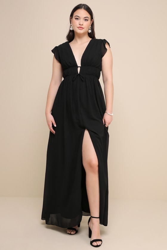 I'm All Yours Black Ruffled Maxi Dress