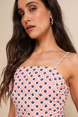 Charming Desire Pink Geo Print Ruched Sleeveless Mini Dress