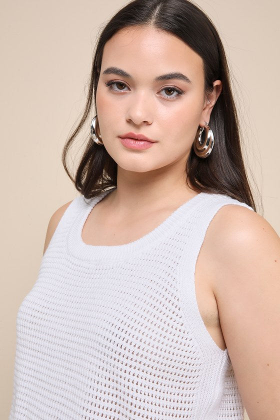 Get the Look White Loose Knit Sweater Tank Top