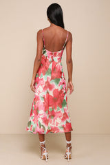 Beautiful Entrance Fuchsia Multi Floral Twist-Front Midi Dress