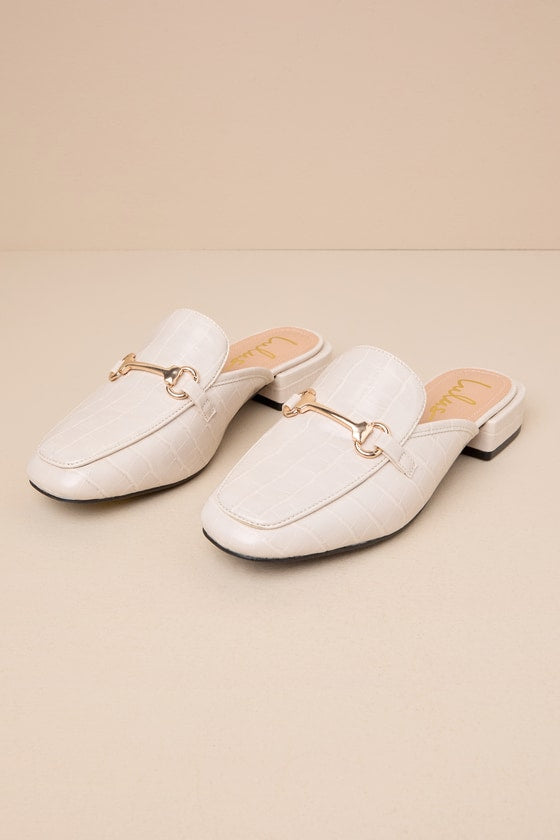 Ranae Bone Crocodile-Embossed Slide-On Loafers