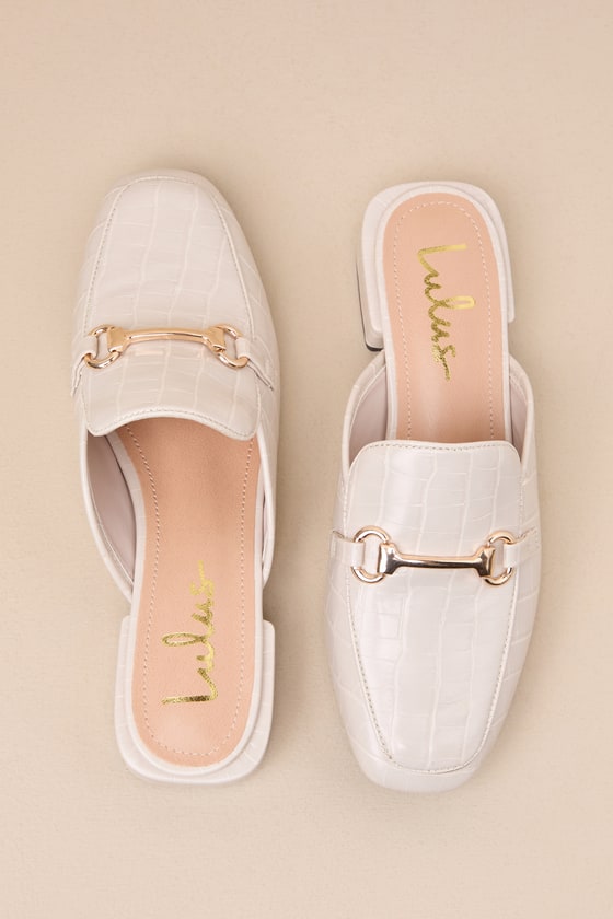 Ranae Bone Crocodile-Embossed Slide-On Loafers