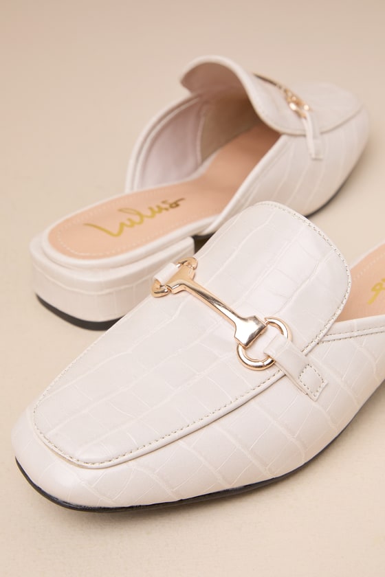 Ranae Bone Crocodile-Embossed Slide-On Loafers
