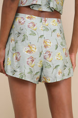 Noticeably Perfect Sage Green Floral High-Rise Shorts