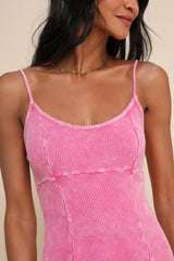Simply Pretty Washed Pink Ribbed Pleated Sleeveless Mini Dress