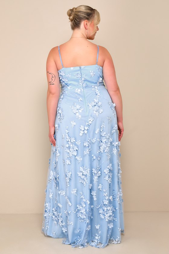 Rare Presence Powder Blue 3D Floral Surplice Maxi Dress