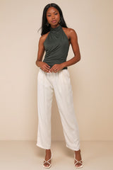Cute Inspiration Dark Green Sleeveless Halter Top