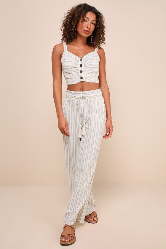 Endless Leisure Beige Multi Striped Cropped Sleeveless Top