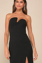 Iconic Excellence Black Asymmetrical Strapless Maxi Dress