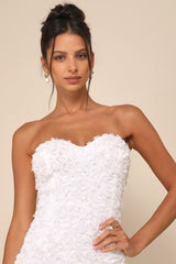 Gorgeous Mentality White 3D Floral Strapless Midi Dress