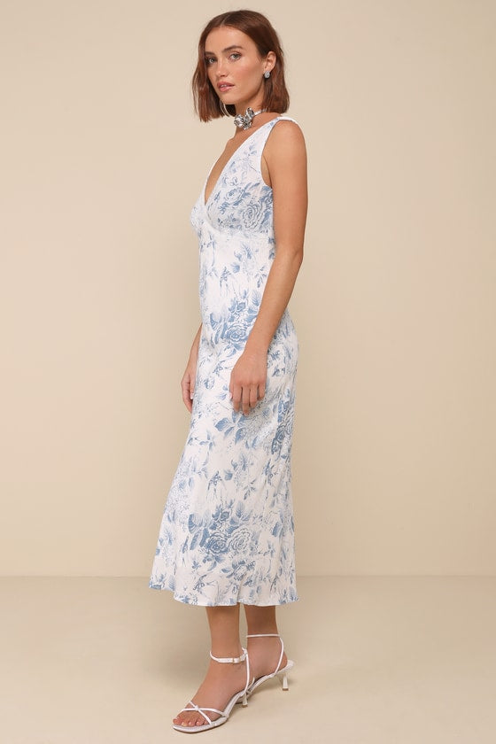 Picture-Perfect Days White Floral Lace V-Neck Midi Dress