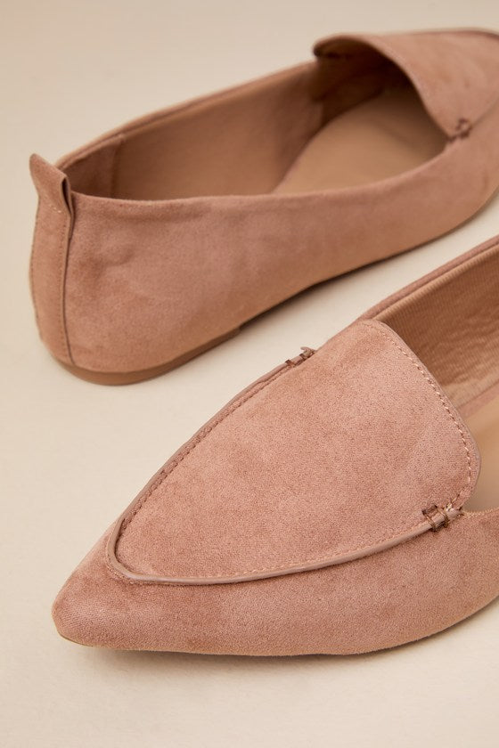 Emmy Camel Suede Pointed Loafers