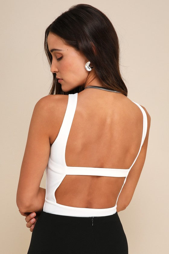 Modern Woman White Backless Sleeveless Bodysuit