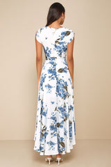 French Countryside White Floral Print High-Low Dress