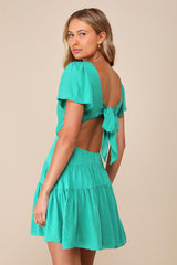 Feeling the Sunshine Green Tie-Back Flutter Sleeve Mini Dress