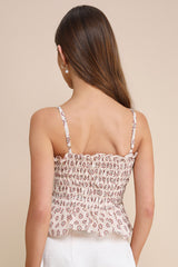 Ever Trendy Beige Paisley Print Pearl Smocked Tank Top