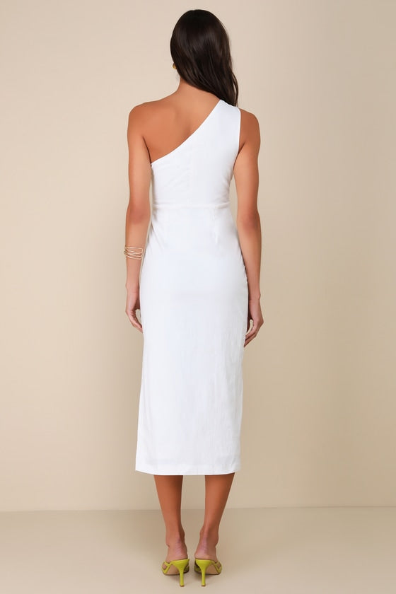 Poised in Positano White One-Shoulder Midi Dress