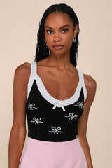 On the Bow Black and Ivory Bow Sweater Knit Tank Top
