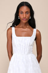 Sweet Potential White Floral Burnout Tiered Midi Dress